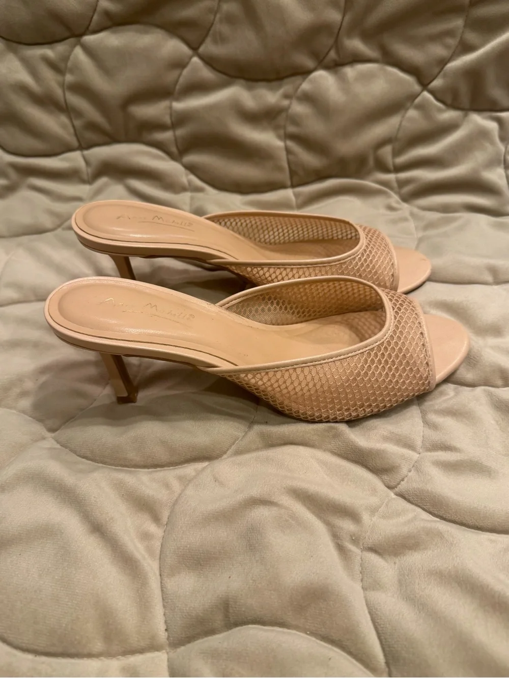 Anne Michelle Nude Mesh Open-Toe Mule Heels